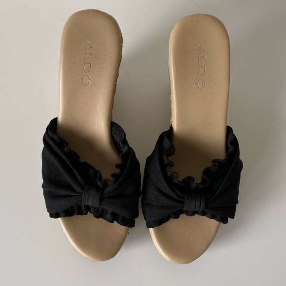 Aldo | Black Knotted Open Toe Wedges - Picture 3 of 11